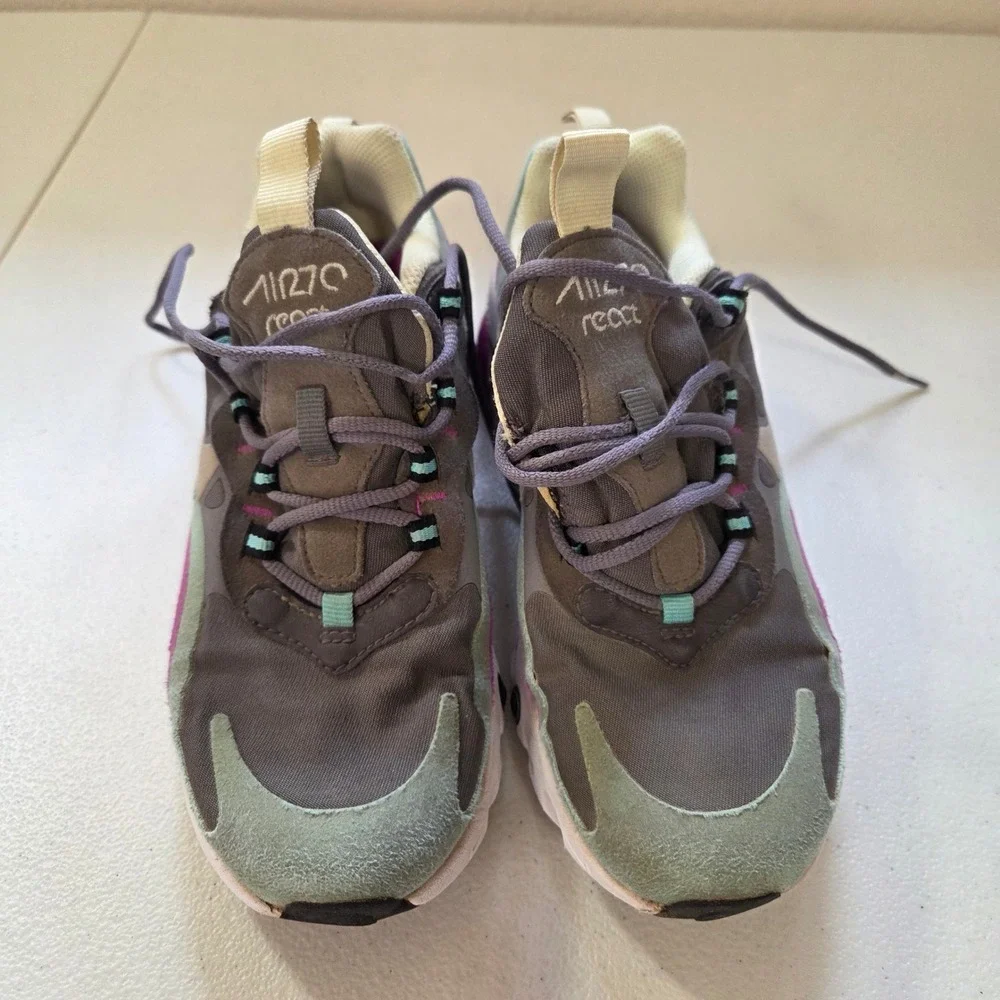 Nike Air Max 270 React Kids Youth Size 4Y Casual Running Shoes Purple Teal‎